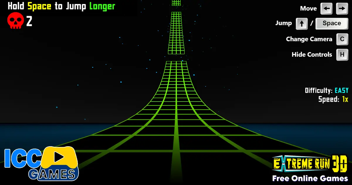 extreme run 3d unblocked Neon-lit obstacle course in Extreme Run 3D showing a rolling ball jumping over a spike gap