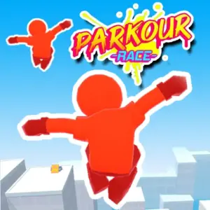 Stickman vaulting over rooftop edges in Parkour Race