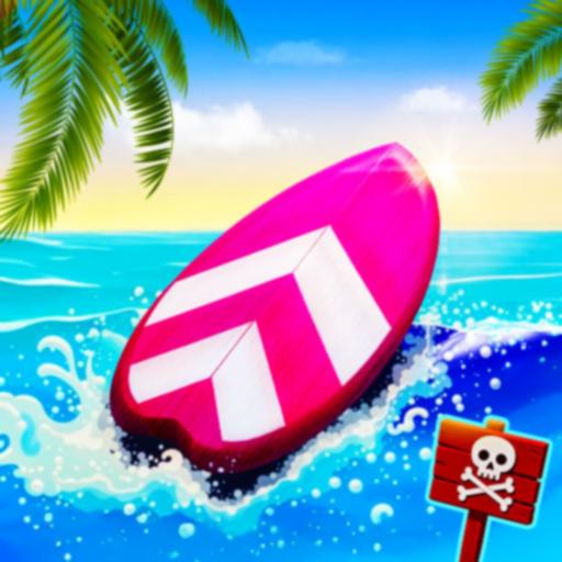 Summer Rider 3D surfing across tropical water and avoiding obstacles